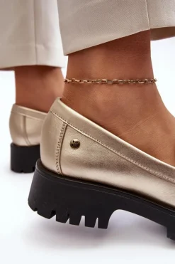 Półbuty Skórzane|Mokasyny Damskie Skórzane></noscript>Maciejka Damskie Skórzane Półbuty Mokasyny 06195-25 Złote