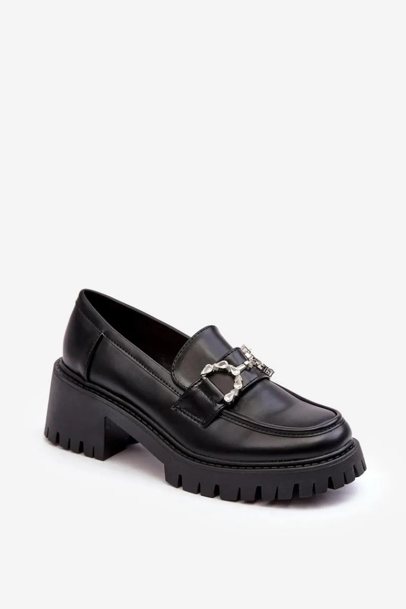 Online Damskie Skórzane Półbuty Na Masywnym Obcasie Czarne Lemmitty Damskie Mokasyny Damskie Lakierowane