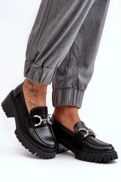 Online Damskie Skórzane Półbuty Na Masywnym Obcasie Czarne Lemmitty Damskie Mokasyny Damskie Lakierowane