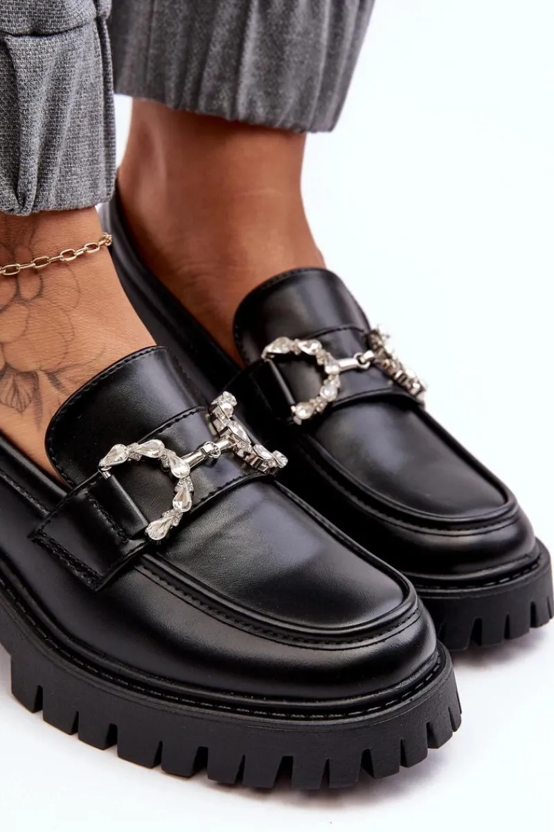 Online Damskie Skórzane Półbuty Na Masywnym Obcasie Czarne Lemmitty Damskie Mokasyny Damskie Lakierowane