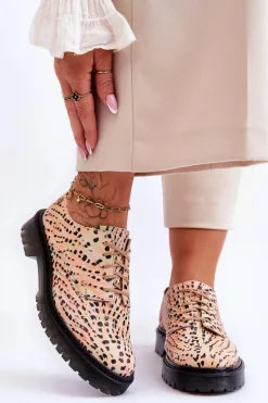 Półbuty Skórzane>Maciejka Damskie Skórzane Półbuty Oxfordy 04087-18 Pomarańczowo-Czarne Pomarańczowy