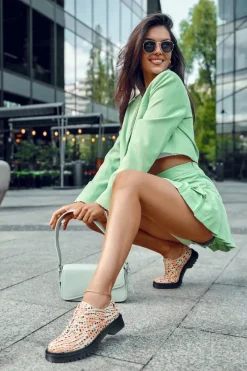 Półbuty Skórzane>Maciejka Damskie Skórzane Półbuty Oxfordy 04087-18 Pomarańczowo-Czarne Pomarańczowy