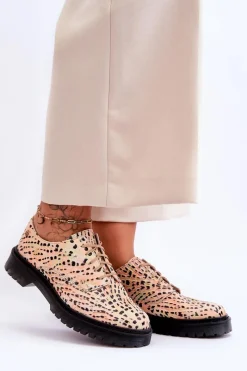 Półbuty Skórzane></noscript>Maciejka Damskie Skórzane Półbuty Oxfordy 04087-18 Pomarańczowo-Czarne Pomarańczowy