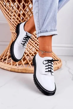 Półbuty Lakierowane|Półbuty Skórzane></noscript>Maciejka Damskie Skórzane Półbuty Oxfordy 04087-11 Białe Lakierowane