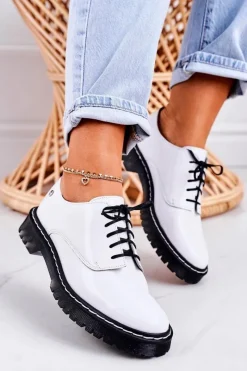 Półbuty Lakierowane|Półbuty Skórzane></noscript>Maciejka Damskie Skórzane Półbuty Oxfordy 04087-11 Białe Lakierowane