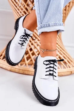 Półbuty Lakierowane|Półbuty Skórzane></noscript>Maciejka Damskie Skórzane Półbuty Oxfordy 04087-11 Białe Lakierowane