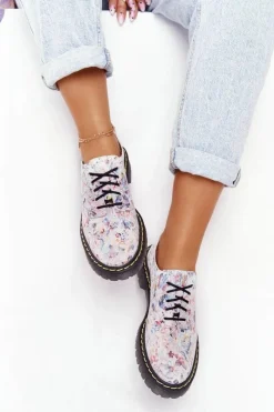 Półbuty Skórzane>Maciejka Damskie Skórzane Półbuty Oxfordy 04087-38 Białe W Kwiaty