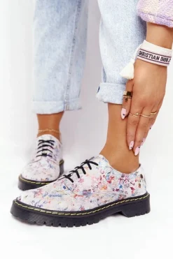 Półbuty Skórzane></noscript>Maciejka Damskie Skórzane Półbuty Oxfordy 04087-38 Białe W Kwiaty
