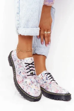 Półbuty Skórzane></noscript>Maciejka Damskie Skórzane Półbuty Oxfordy 04087-38 Białe W Kwiaty