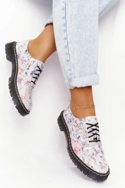 Półbuty Skórzane></noscript>Maciejka Damskie Skórzane Półbuty Oxfordy 04087-38 Białe W Kwiaty