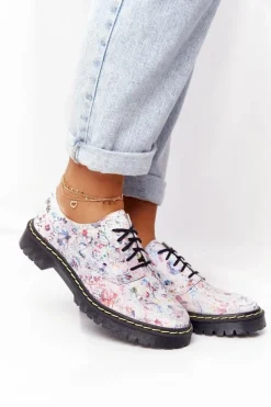 Półbuty Skórzane></noscript>Maciejka Damskie Skórzane Półbuty Oxfordy 04087-38 Białe W Kwiaty