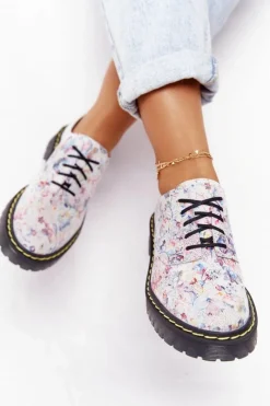 Półbuty Skórzane></noscript>Maciejka Damskie Skórzane Półbuty Oxfordy 04087-38 Białe W Kwiaty