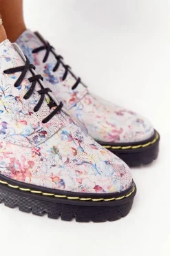 Półbuty Skórzane></noscript>Maciejka Damskie Skórzane Półbuty Oxfordy 04087-38 Białe W Kwiaty