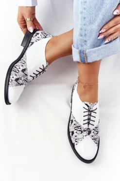 Discount Boto Damskie Skórzane Półbuty Visconi 7439294 Biało-Czarne