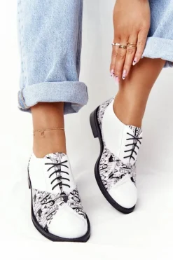 Discount Boto Damskie Skórzane Półbuty Visconi 7439294 Biało-Czarne