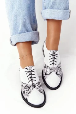 Discount Boto Damskie Skórzane Półbuty Visconi 7439294 Biało-Czarne