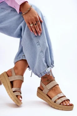 Sandały Na Koturnie></noscript>Buty damskie Vinceza Damskie Skórzane Sandałki Na Rzep Beżowe Fresh Look Beżowy