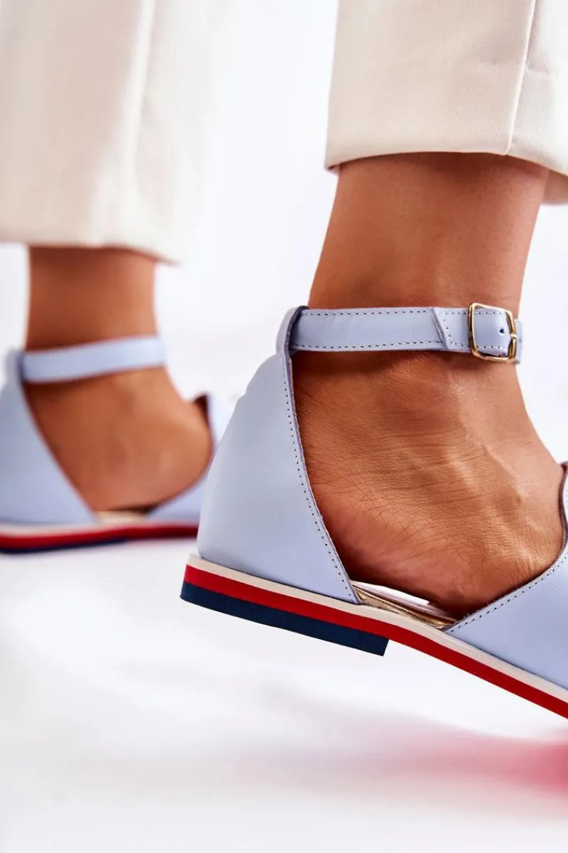 Sandały Płaskie>Boto Damskie Skórzane Sandałki Z Ozdobą Niebieskie Nevassa