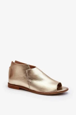 Sale Laura Messi Damskie Skórzane Sandały 2443 Złote