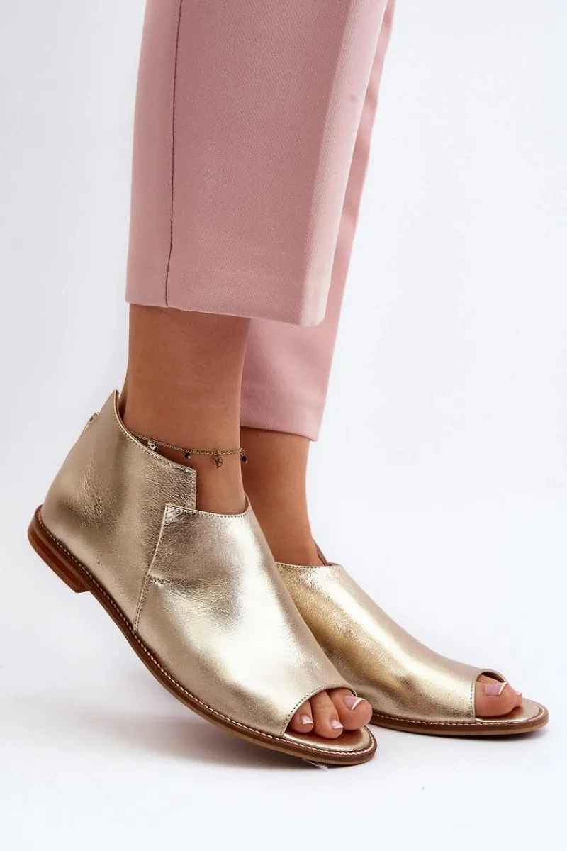 Sale Laura Messi Damskie Skórzane Sandały 2443 Złote