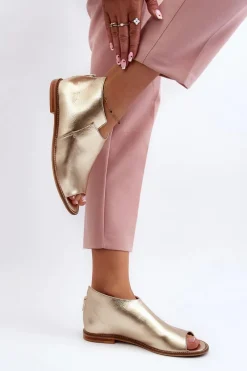 Sale Laura Messi Damskie Skórzane Sandały 2443 Złote