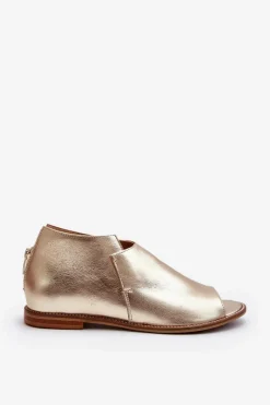 Sale Laura Messi Damskie Skórzane Sandały 2443 Złote