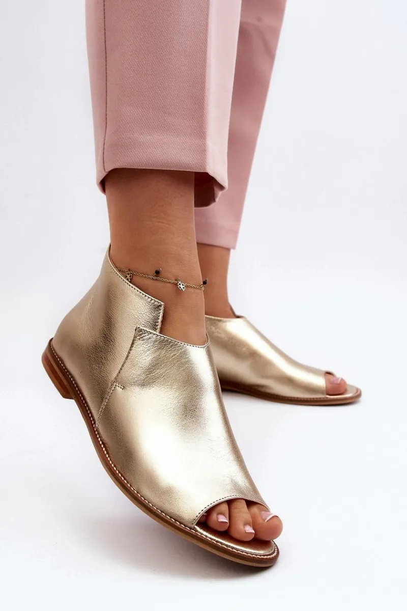 Sale Laura Messi Damskie Skórzane Sandały 2443 Złote