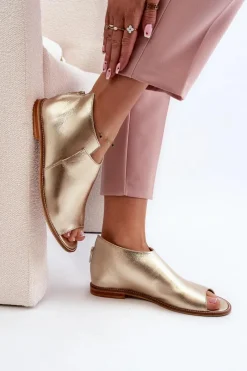 Sale Laura Messi Damskie Skórzane Sandały 2443 Złote