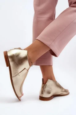 Sale Laura Messi Damskie Skórzane Sandały 2443 Złote