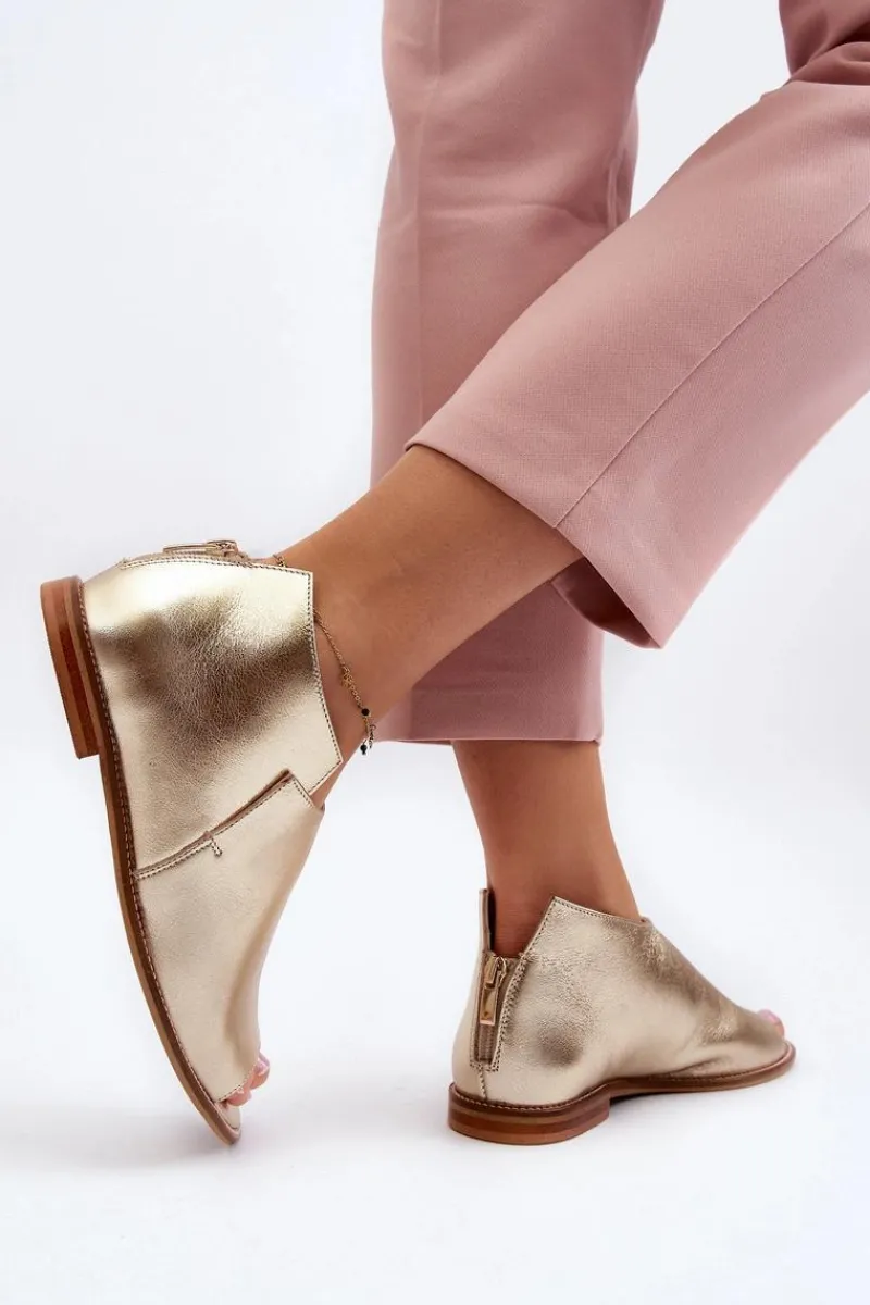 Sale Laura Messi Damskie Skórzane Sandały 2443 Złote