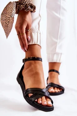 Sandały Płaskie>Maciejka Damskie Skórzane Sandały L4803-01 Czarne