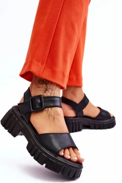 Sandały Płaskie></noscript>Buty damskie Vinceza Damskie Skórzane Sandały Na Płaskim Obcasie Czarne Dean