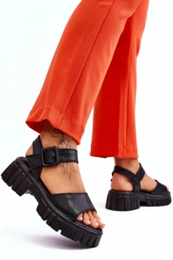 Sandały Płaskie></noscript>Buty damskie Vinceza Damskie Skórzane Sandały Na Płaskim Obcasie Czarne Dean