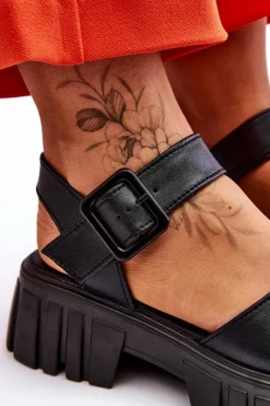 Sandały Płaskie></noscript>Buty damskie Vinceza Damskie Skórzane Sandały Na Płaskim Obcasie Czarne Dean