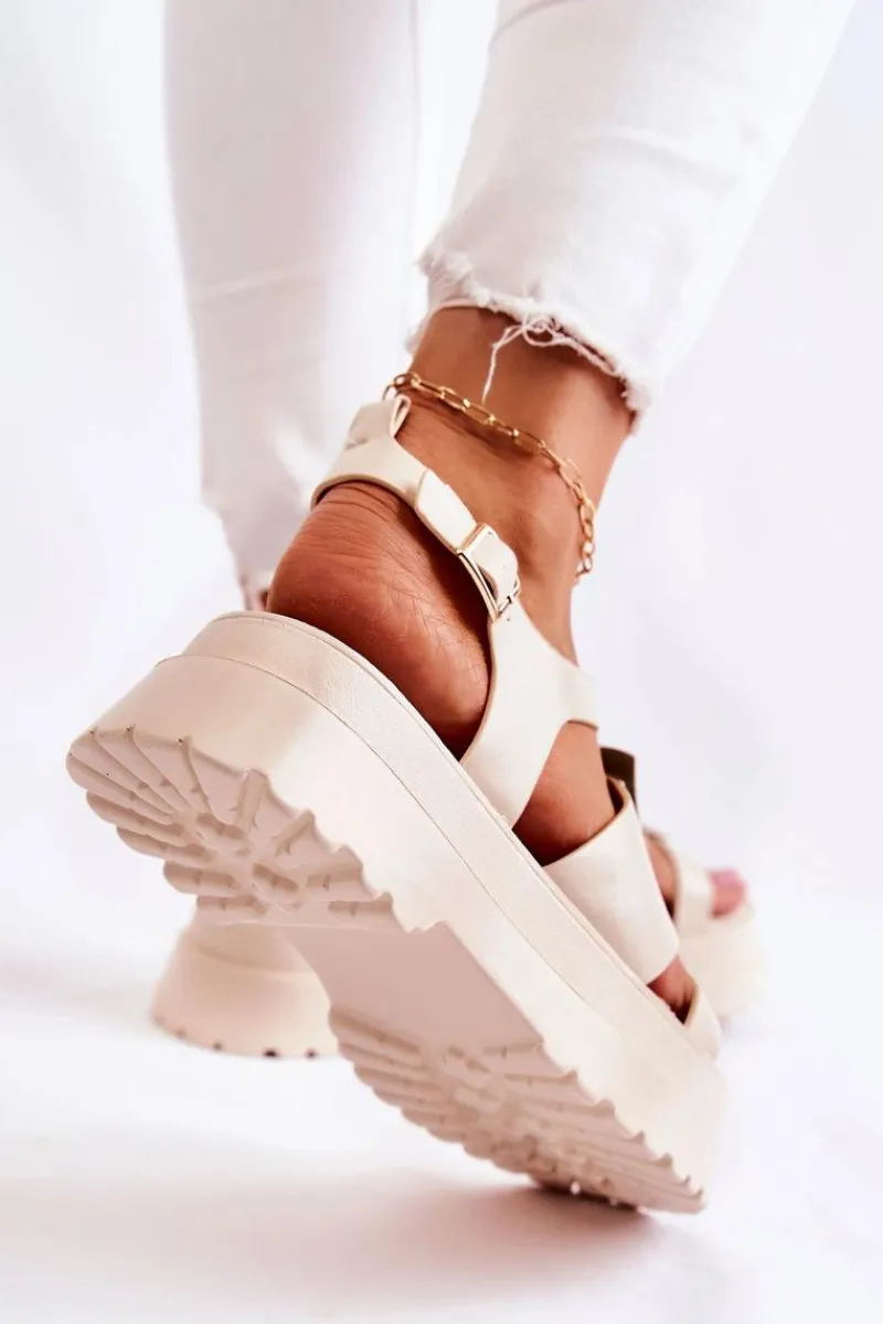 Sandały Płaskie>Boto Damskie Skórzane Sandały Na Platformie Beżowe Corene