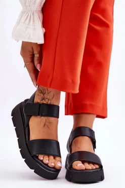 Best Buty damskie Vinceza Damskie Skórzane Sandały Na Platformie Czarne Katte