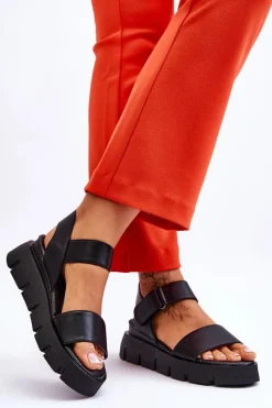 Best Buty damskie Vinceza Damskie Skórzane Sandały Na Platformie Czarne Katte