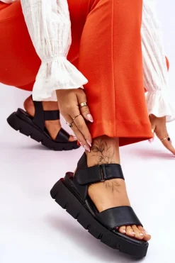 Best Buty damskie Vinceza Damskie Skórzane Sandały Na Platformie Czarne Katte