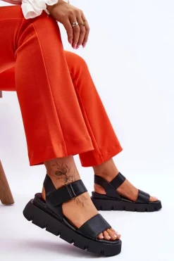 Best Buty damskie Vinceza Damskie Skórzane Sandały Na Platformie Czarne Katte