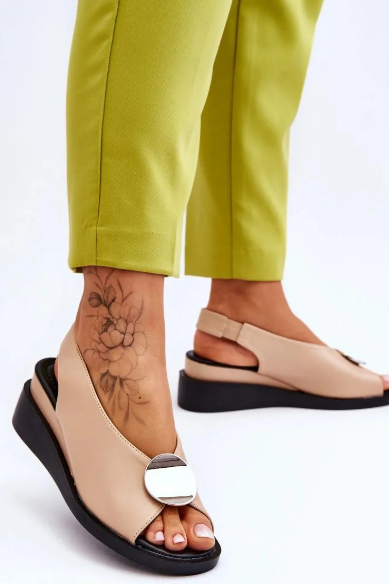 Sale Buty damskie Vinceza Damskie Skórzane Sandały Na Koturnie Beżowe Justice