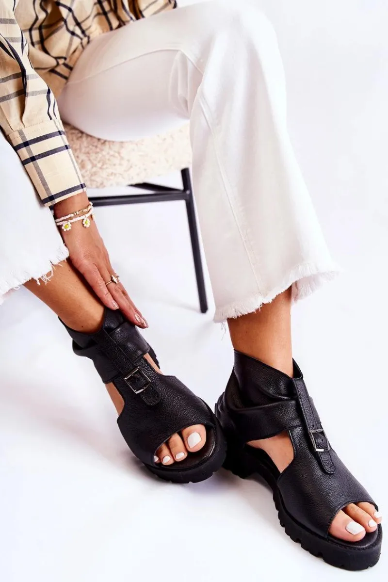 Sandały Płaskie>Boto Damskie Skórzane Sandały Na Suwak Nicole 2748 Czarne