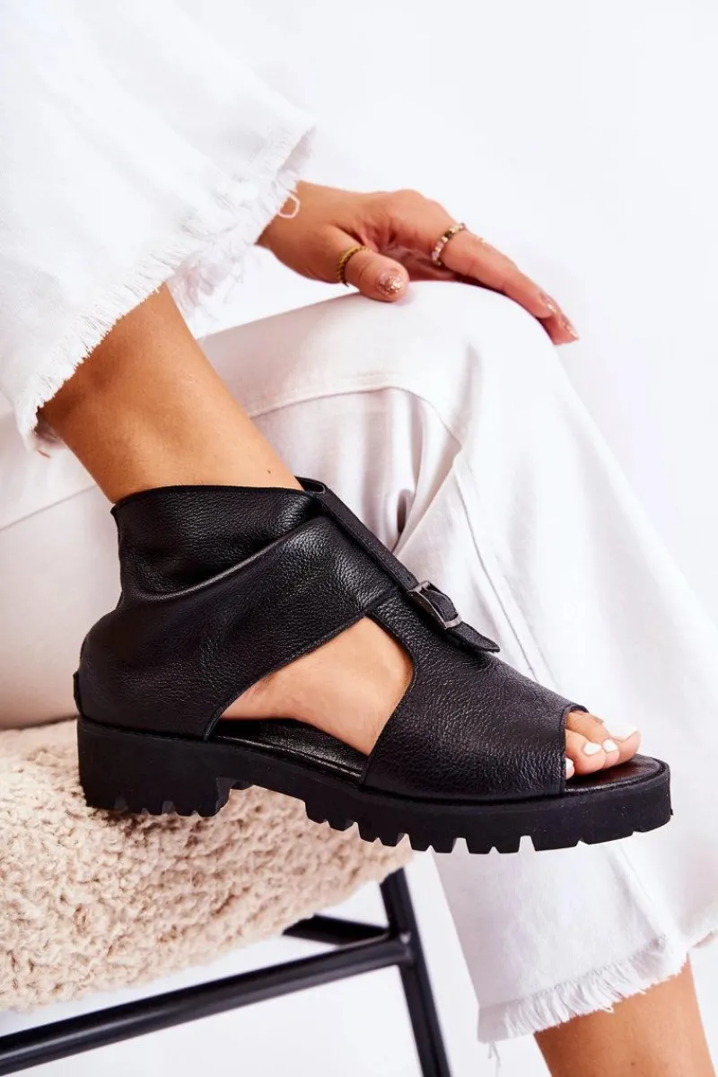 Sandały Płaskie>Boto Damskie Skórzane Sandały Na Suwak Nicole 2748 Czarne