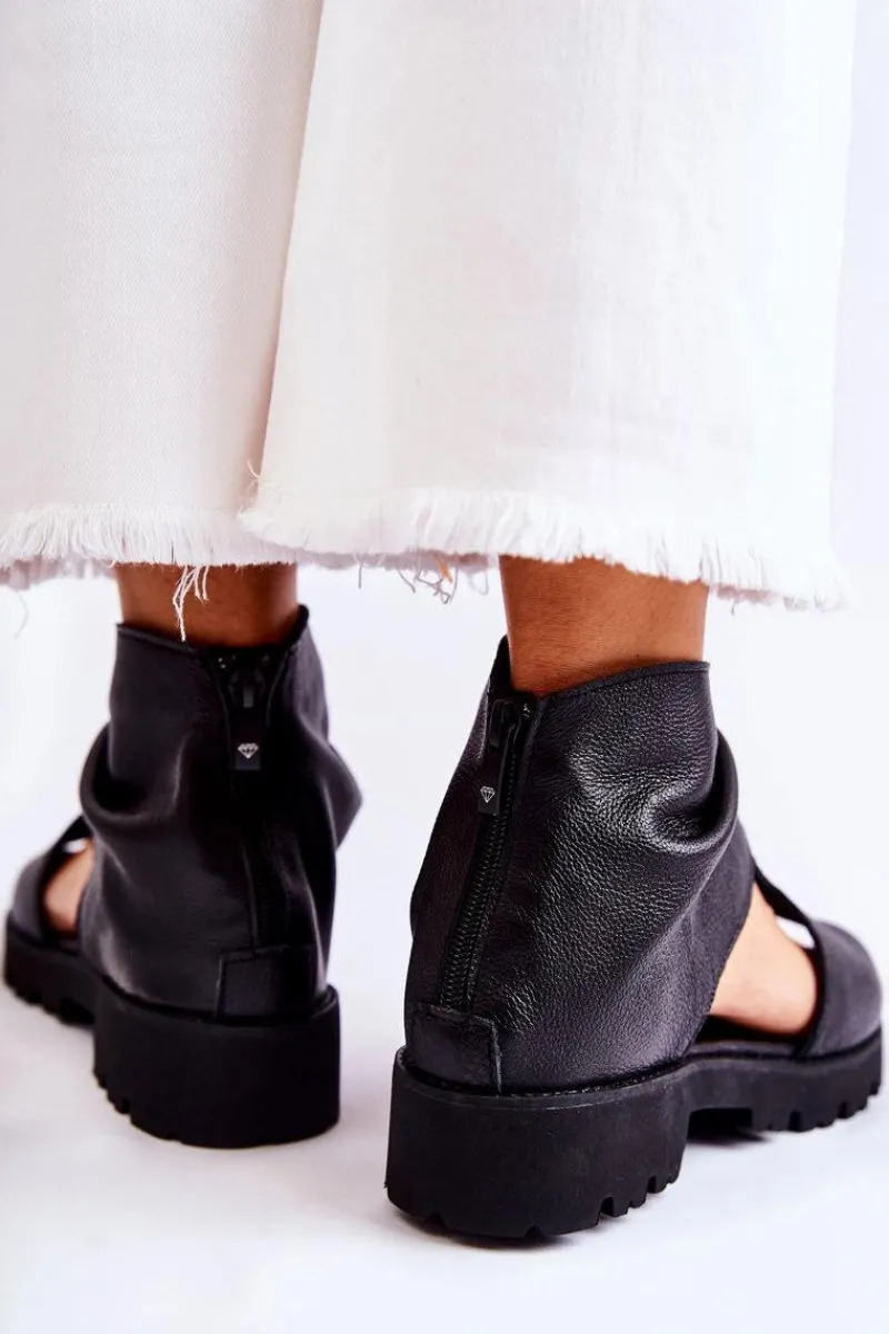 Sandały Płaskie>Boto Damskie Skórzane Sandały Na Suwak Nicole 2748 Czarne