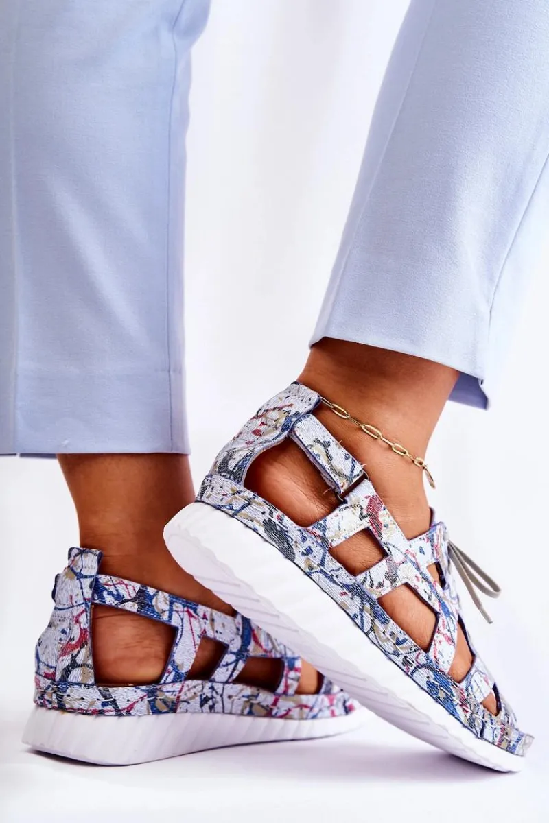 Sandały Płaskie>Maciejka Damskie Skórzane Sandały Na Rzep 05375-06 Niebieskie