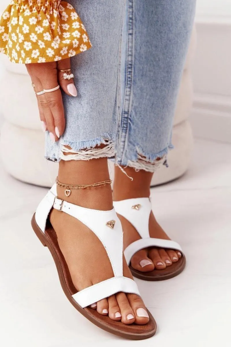 Sandały Płaskie>Boto Damskie Skórzane Sandały Nicole 2648 Białe