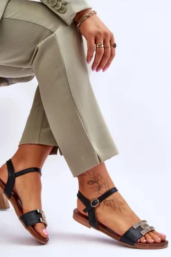 Best Damskie buty S.Barski Damskie Skórzane Sandały S.Barski KV-5541-37 Czarne