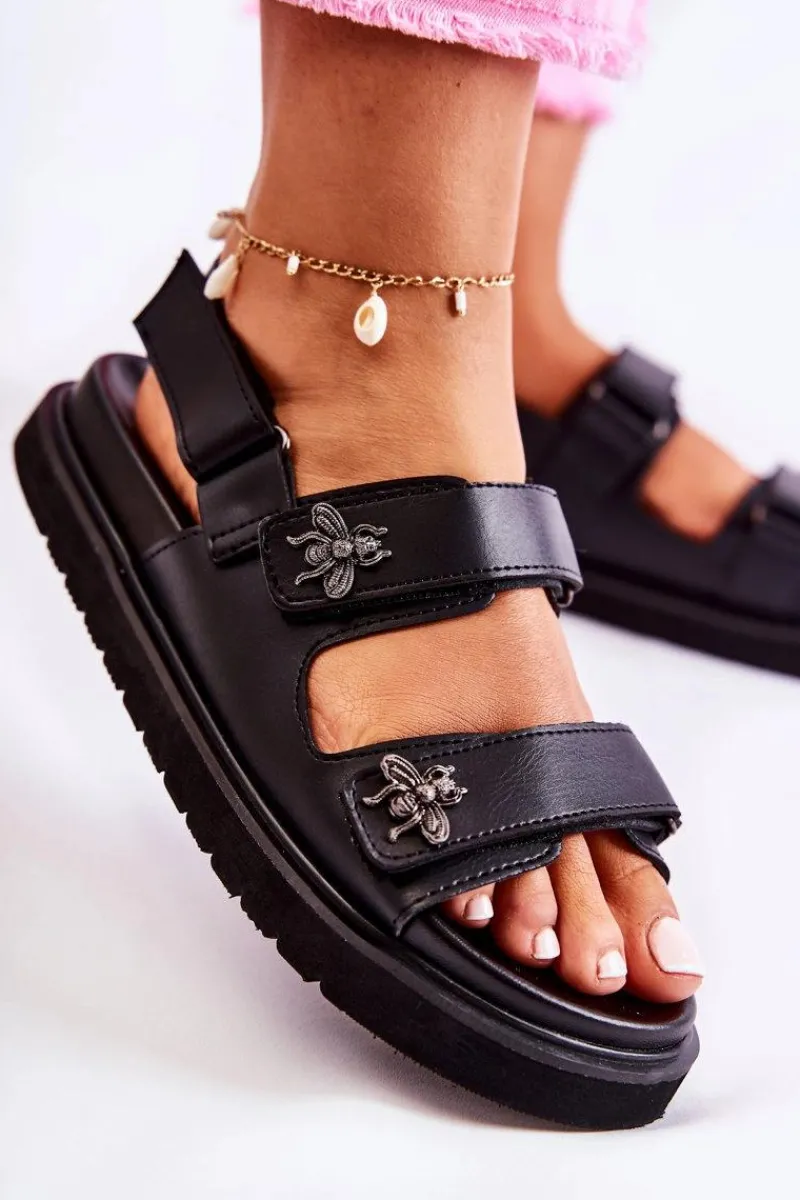 Best Damskie buty S.Barski Damskie Skórzane Sandały Z Ozdobą Czarne Elly