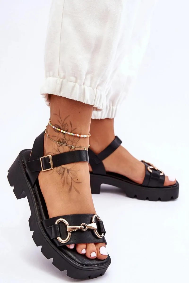 Sandały Płaskie>Boto Damskie Skórzane Sandały Z Ozdobą Czarne Emori