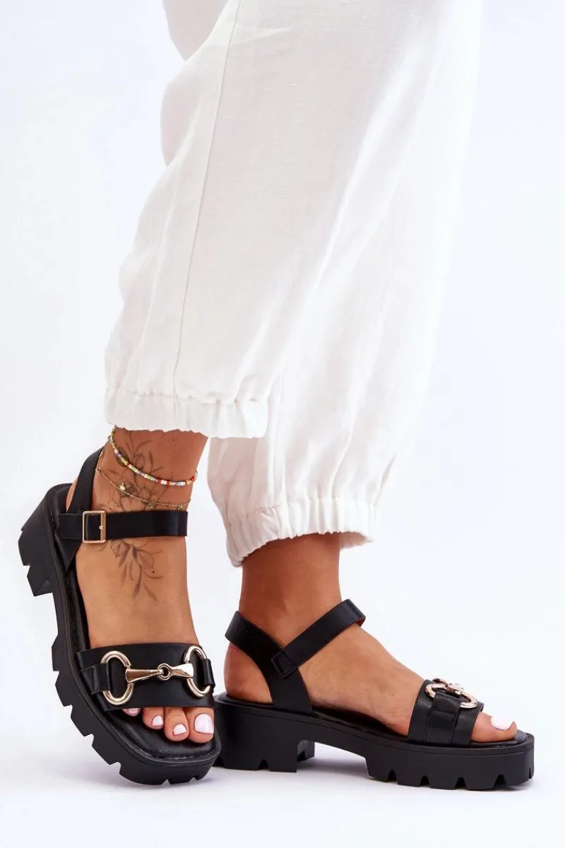 Sandały Płaskie>Boto Damskie Skórzane Sandały Z Ozdobą Czarne Emori