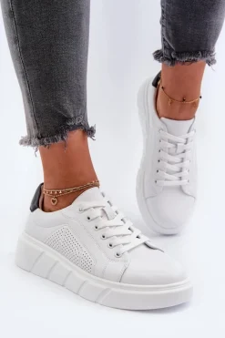 Online Evento Damskie Skórzane Sneakersy Na Platformie Białe Gatira